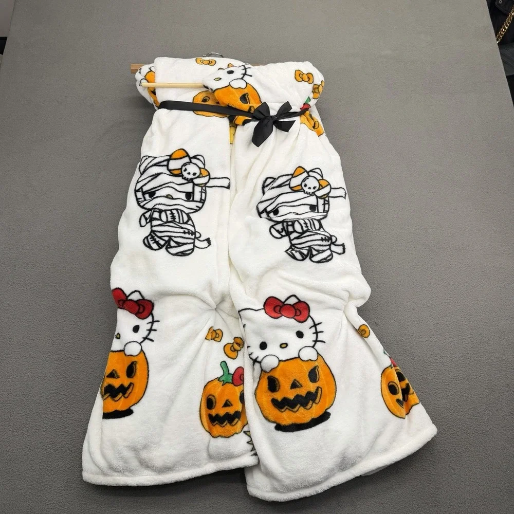 Hello Kitty Halloween Blanket Throw White Witch Ghost Mummy Pumpkin 2 Pack New